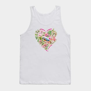 Pink Floral Heart with Blue Parrot Tank Top